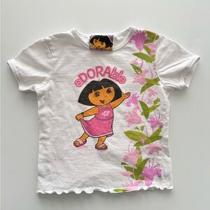 Y2K Dora The Explorer aDORAble 2007 White Ruffle Tee Nick Jr